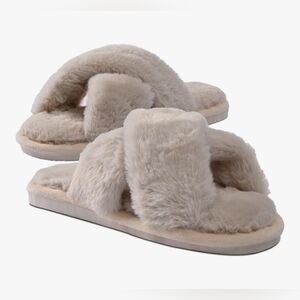 Women’s Fuzzy Open Toe Slippers Memory Foam House Shoes Size 10-11